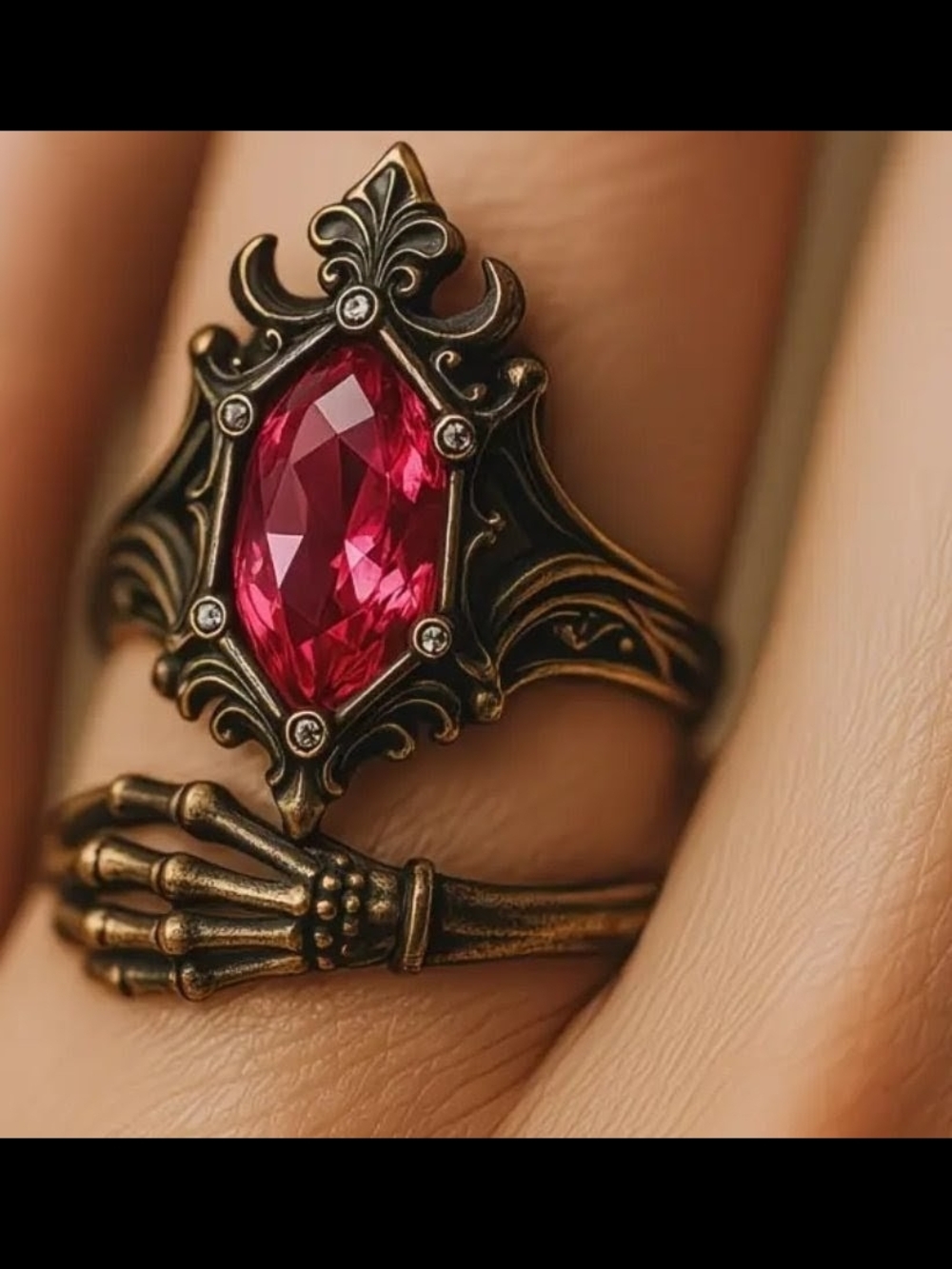 Vintage Gothic Pink Crystal Cocktail Ring